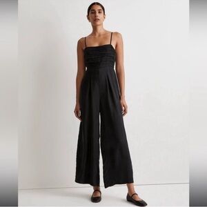 Madewell Ruched Crop Straight-Leg Jumpsuit in True Black Size: 14, NWT